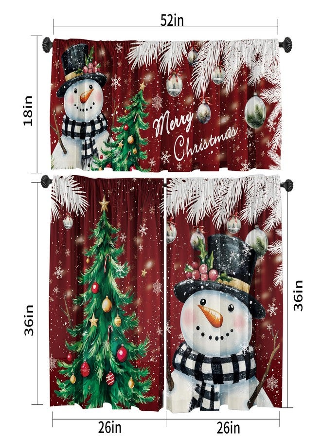 Deztibos Christmas Kitchen Tier Curtains and Valance Set, Snowman Xmas Tree Bird Snowflake Rustic Wood Grain Curtain Tiers Set for Living Room Cafe Rod Pocket Window 3 Piece, 52''x18''+26''x36''x2 - Image 2